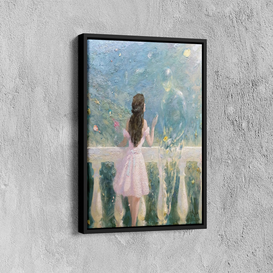 Young Woman Meeting a Ghostly Soulmate on a Balcony Art Poster - Image 7