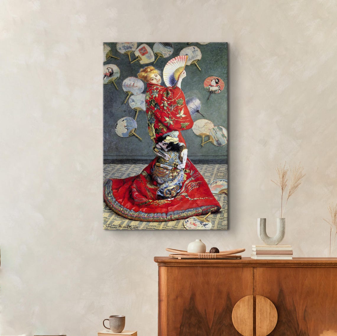 Camille Monet In Japanese Costume Print La Japonaise Poster Kimono With Fans Decor Claude Monet Wall Decor Claude Monet Artwork - Image 3