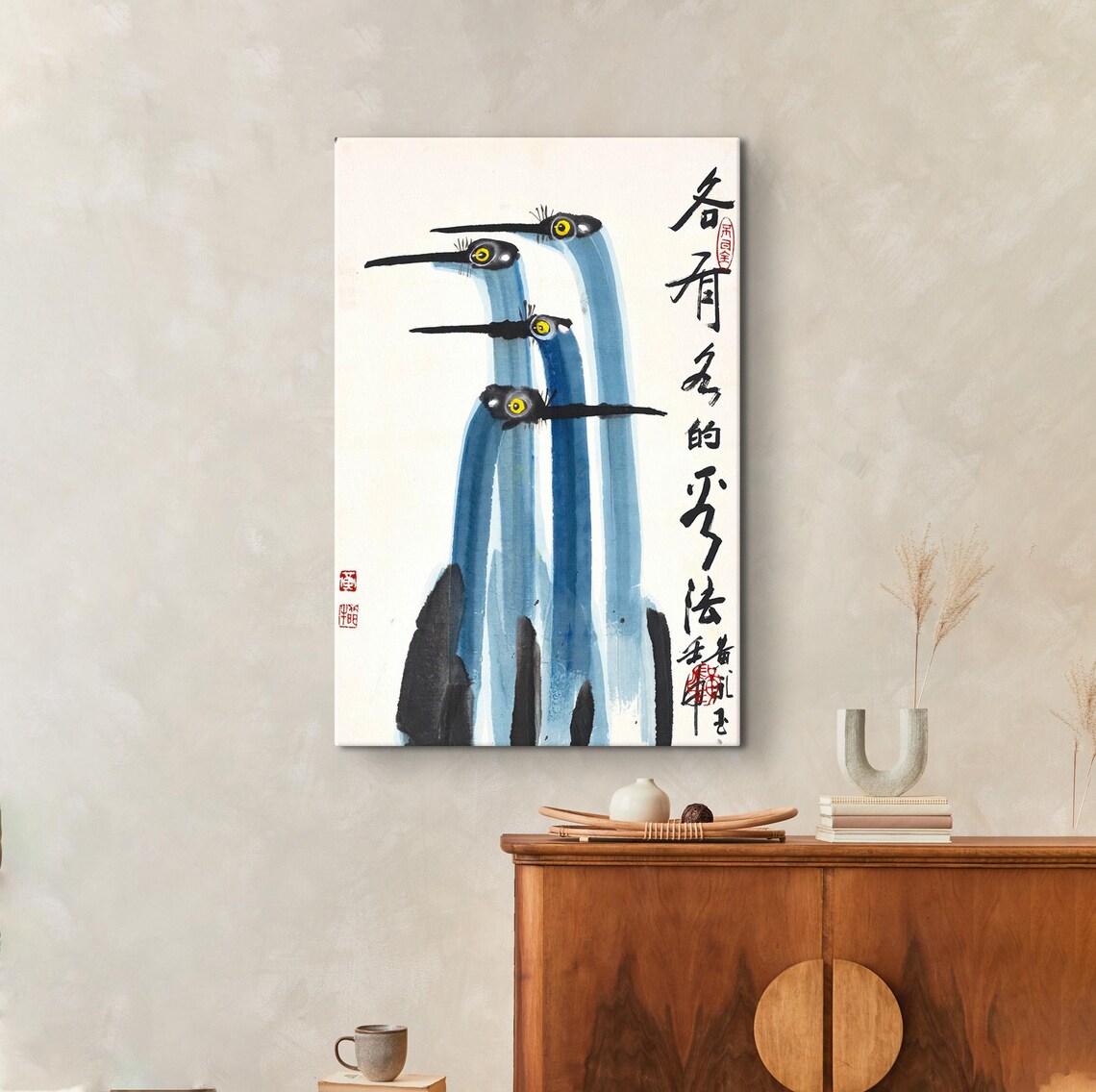 Antique Crane Watercolor Art Print, Japanese Retro - Image 3