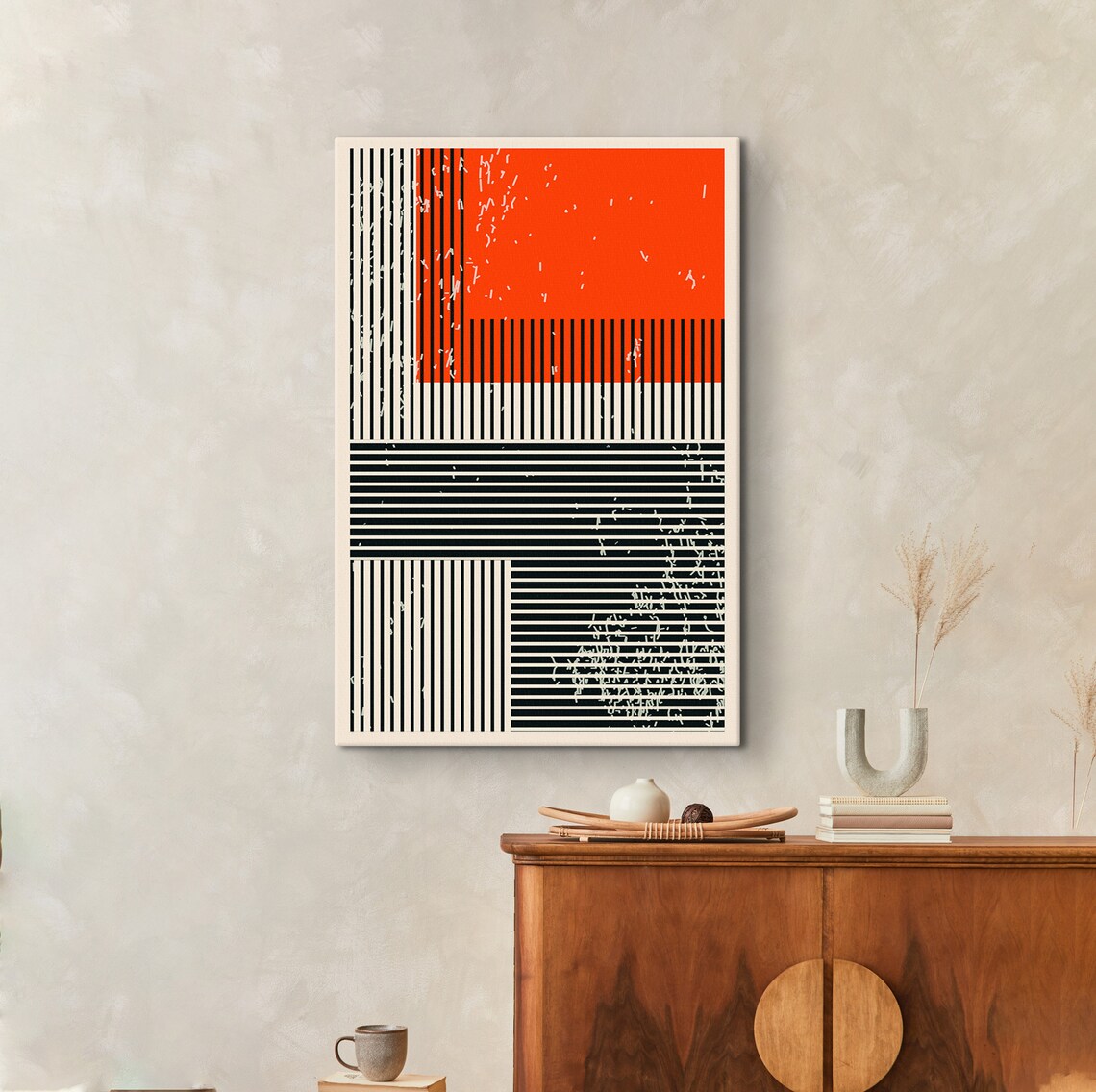 Linear Abstract Wall Art Minimalist Orange And Black Painting Art Contemporary Art Print Modern Painting Large Wall Art - Image 2