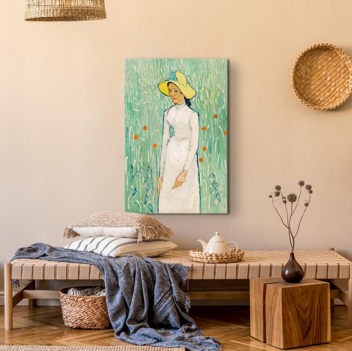 Van Gogh Girl In White Green Wheat Field Impressionist Art Poster - Image 2