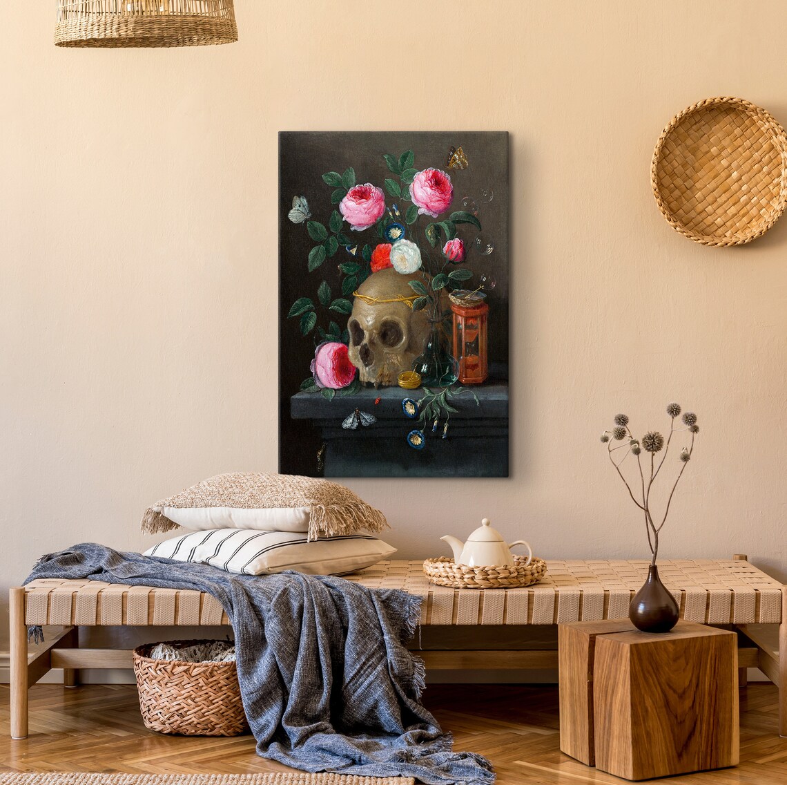 Gothic Skull Vanitas Still Life Crowned With Roses Classic Poster - Image 2