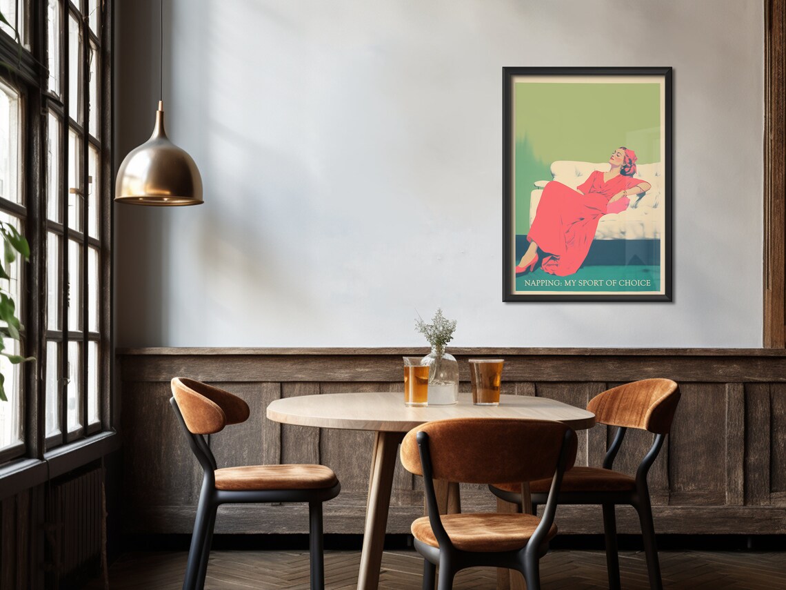 Napping My Sport Of Choice Retro Reclining Woman Vintage Art Poster - Image 3