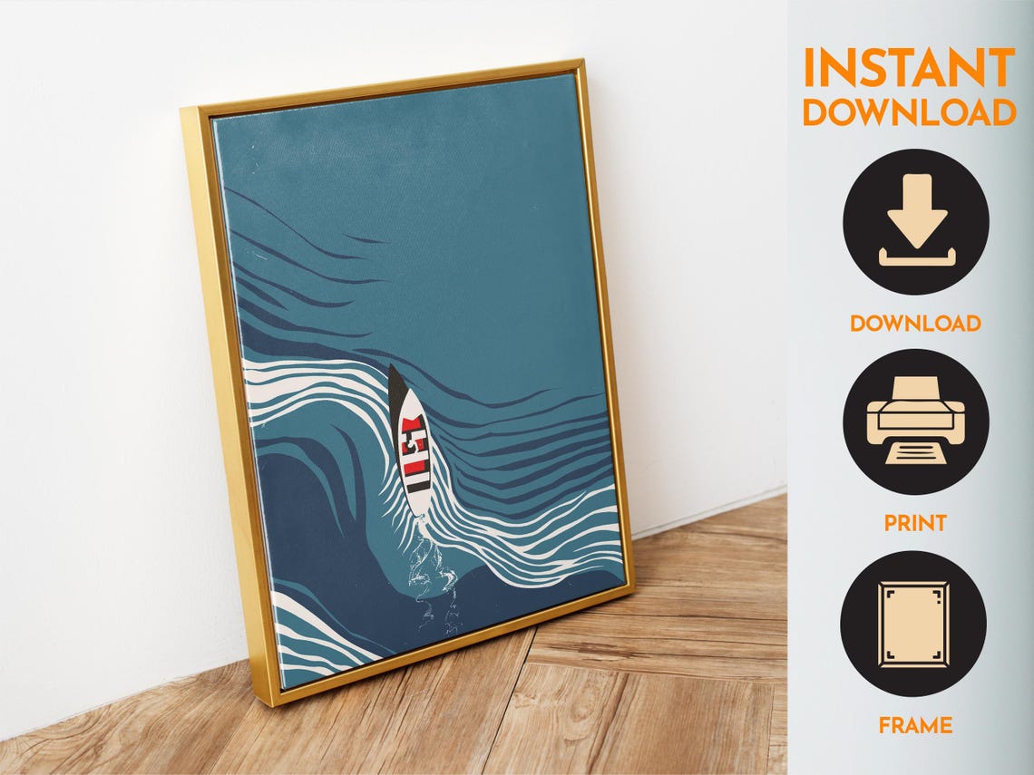 Minimalist Deep Blue Ocean Boat Aerial Waves Coastal Art Poster - Image 4