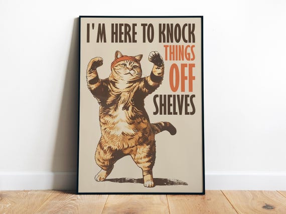 Funny Cat Print Retro Poster Wall Art Funny Tabby Cat Cute Poster Fat Cat Art Neutral Home Accent Quirky Wall Art Cat Mom