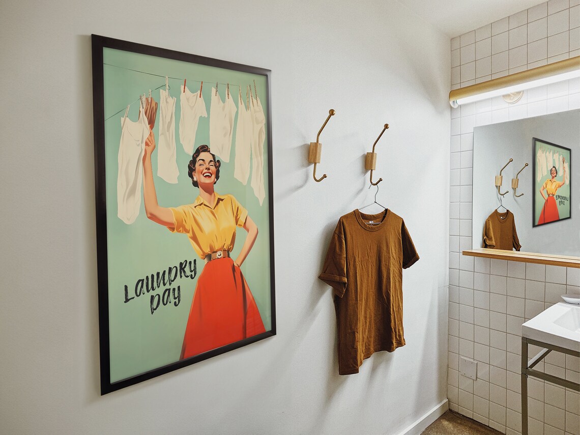 Laundry Day Retro Housewife Bathroom Art Print - Image 4