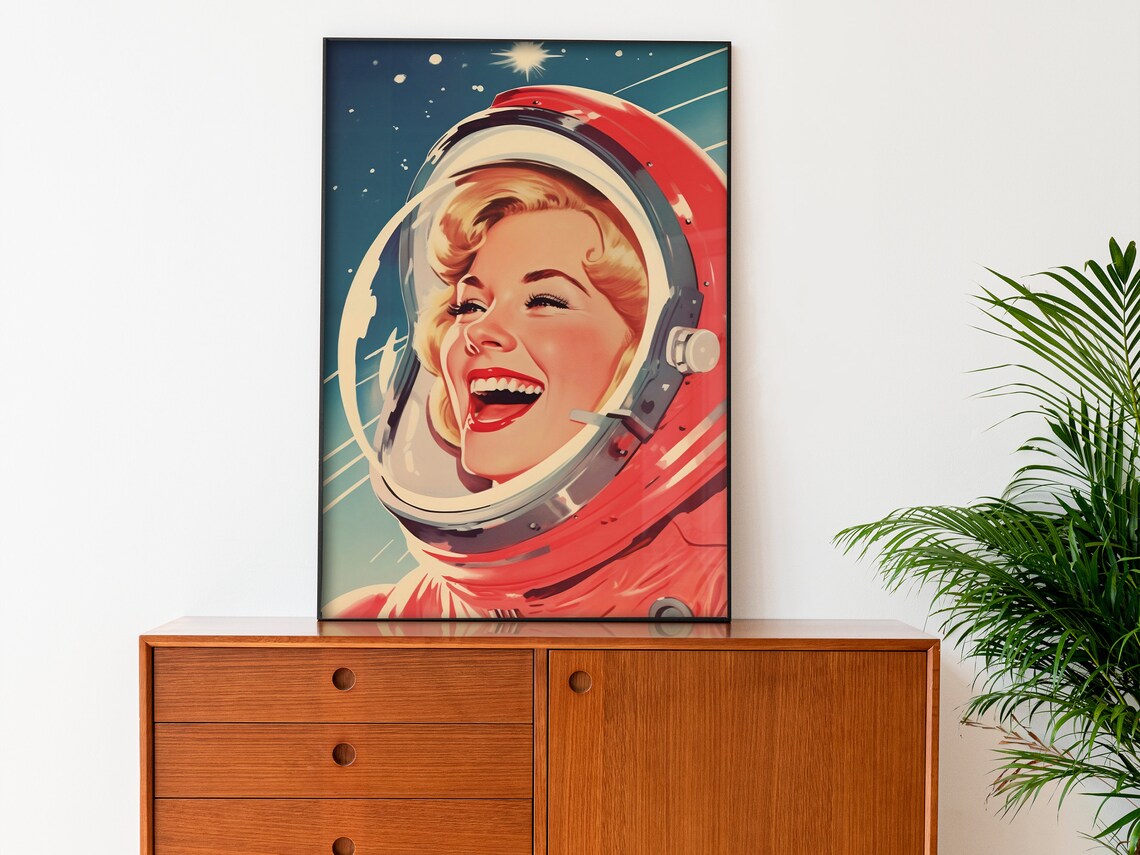 Female Astronaut Retro Futuristic Space Art Print - Image 3