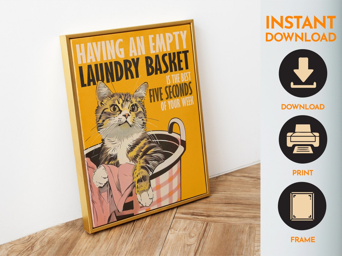 Empty Laundry Basket Funny Cat Retro Laundry Room Art Poster - Image 6