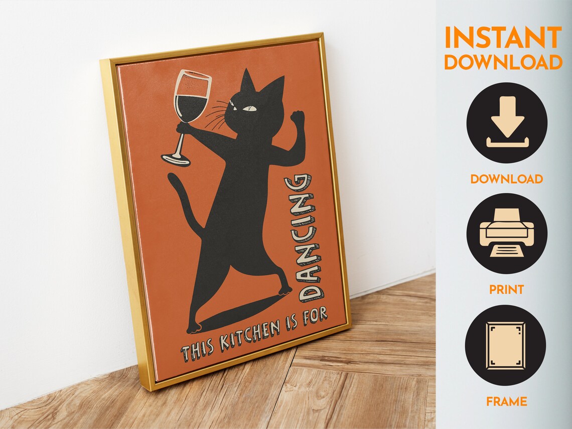 This Kitchen Is for Dancing Retro Cat Art Print - Image 6