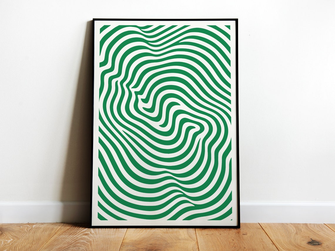 Geometric Green Wavy Line Pattern Minimalist Abstract Art Wall Poster