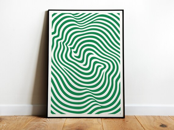 Geometric Green Print Minimalist Line Art Psychedelic Poster Trippy Art Retro Print Green Abstract Prints Geometric Poster