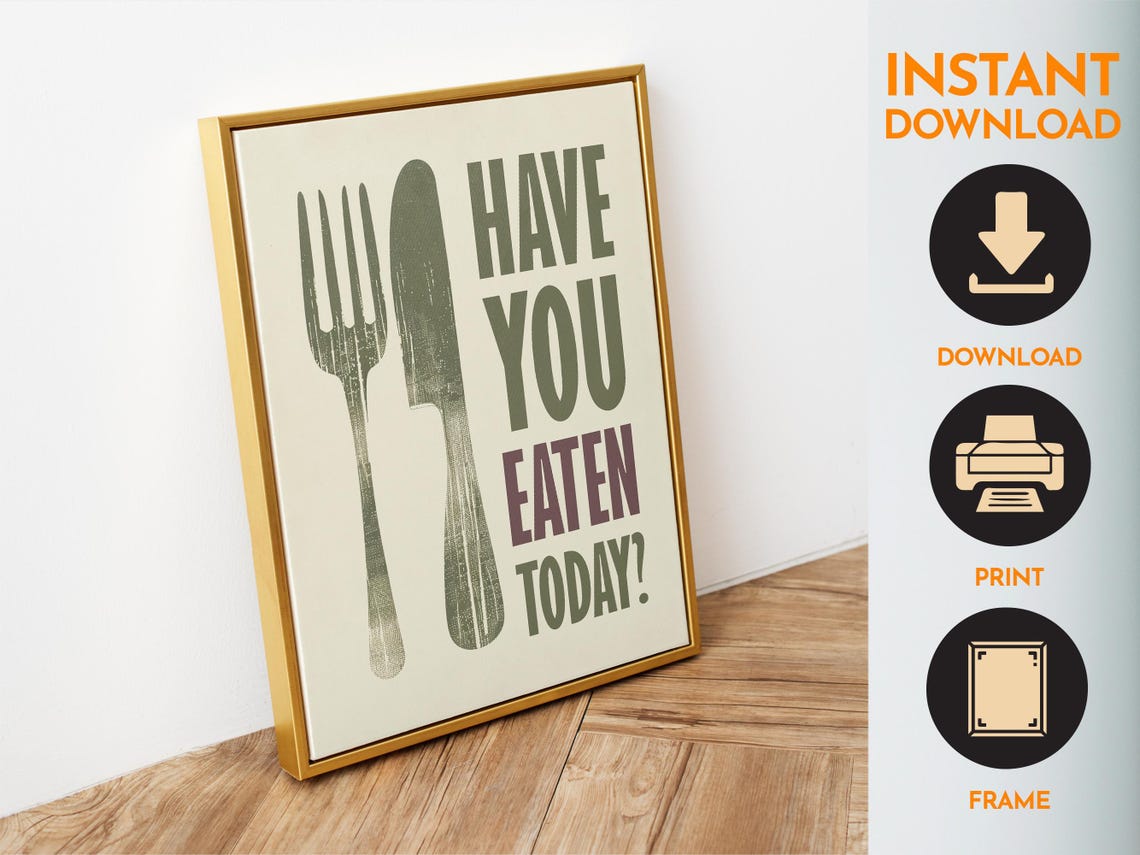Have You Eaten Today Funny Fork Knife Sage Green Kitchen Quote Poster - Image 6