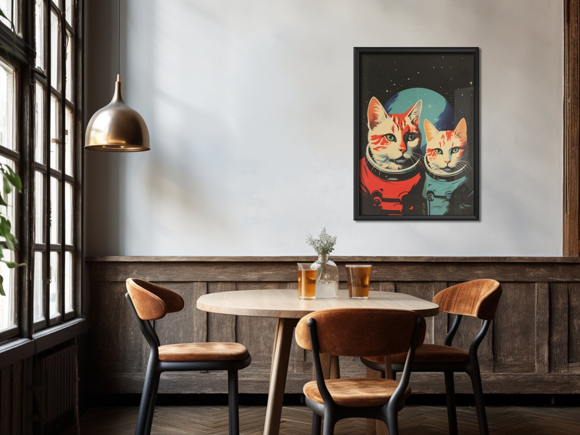 Space Cats Astronaut Kittens Retro Vintage Sci Fi Planet Art Poster - Image 4