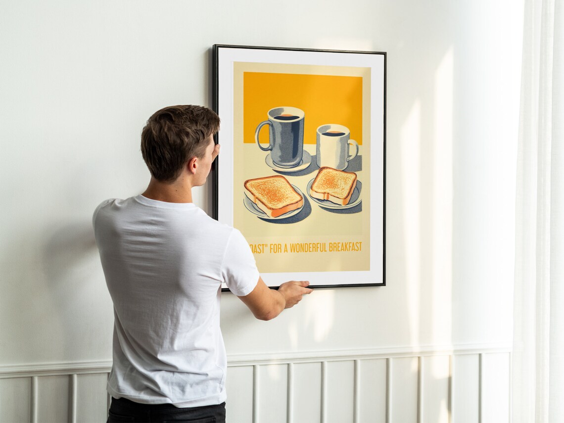 Vintage Breakfast Toast Coffee Poster, Retro Kitchen Art - Image 2