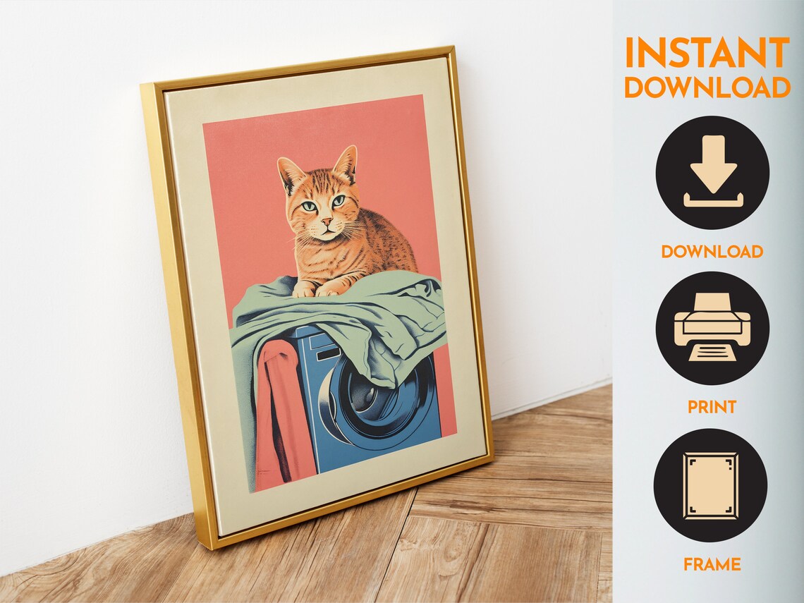 Laundry Day Retro Cat Bathroom Wall Art Print - Image 6