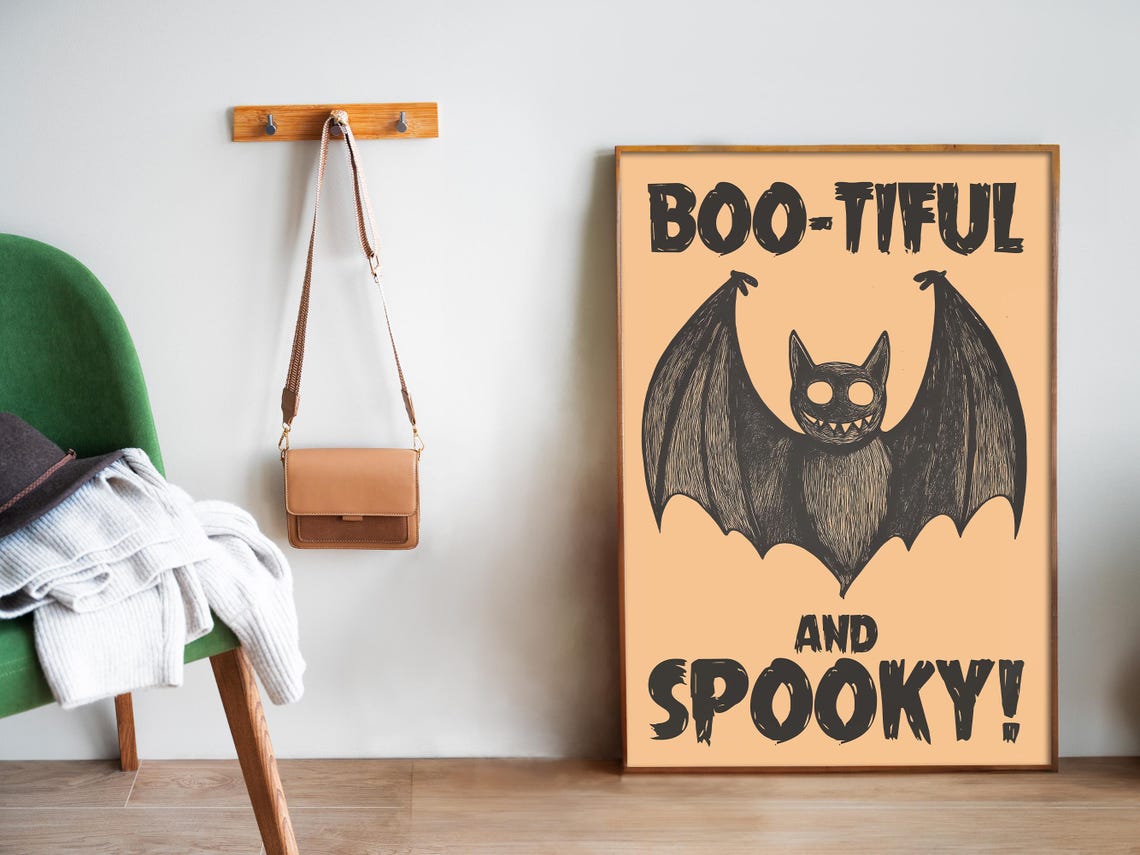 Boo-Tiful And Spooky Smiling Bat Cute Halloween Decor Poster - Image 5