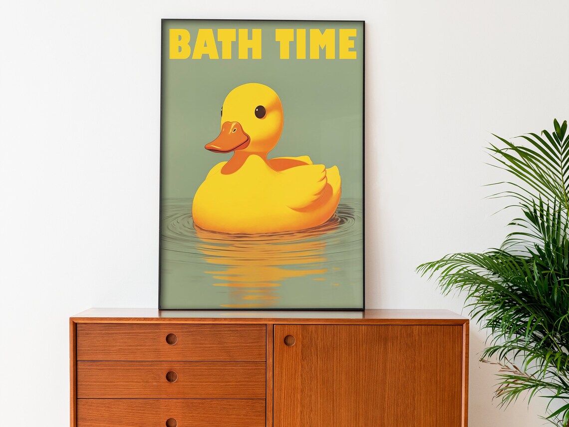 Yellow Rubber Duck Retro Bathroom Art Print - Image 3