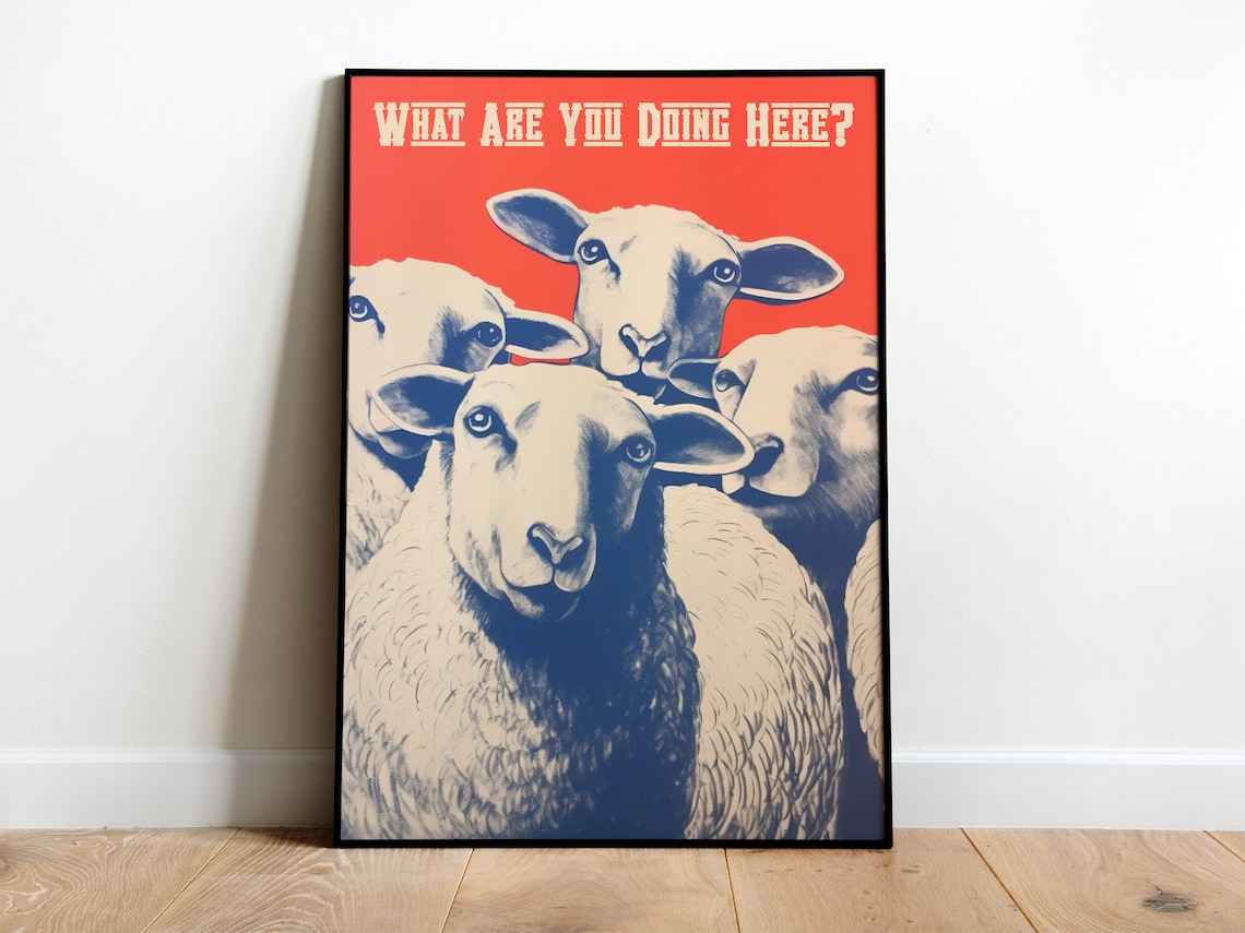 Funny Sheep Bathroom Art Print, Retro Restroom Decor