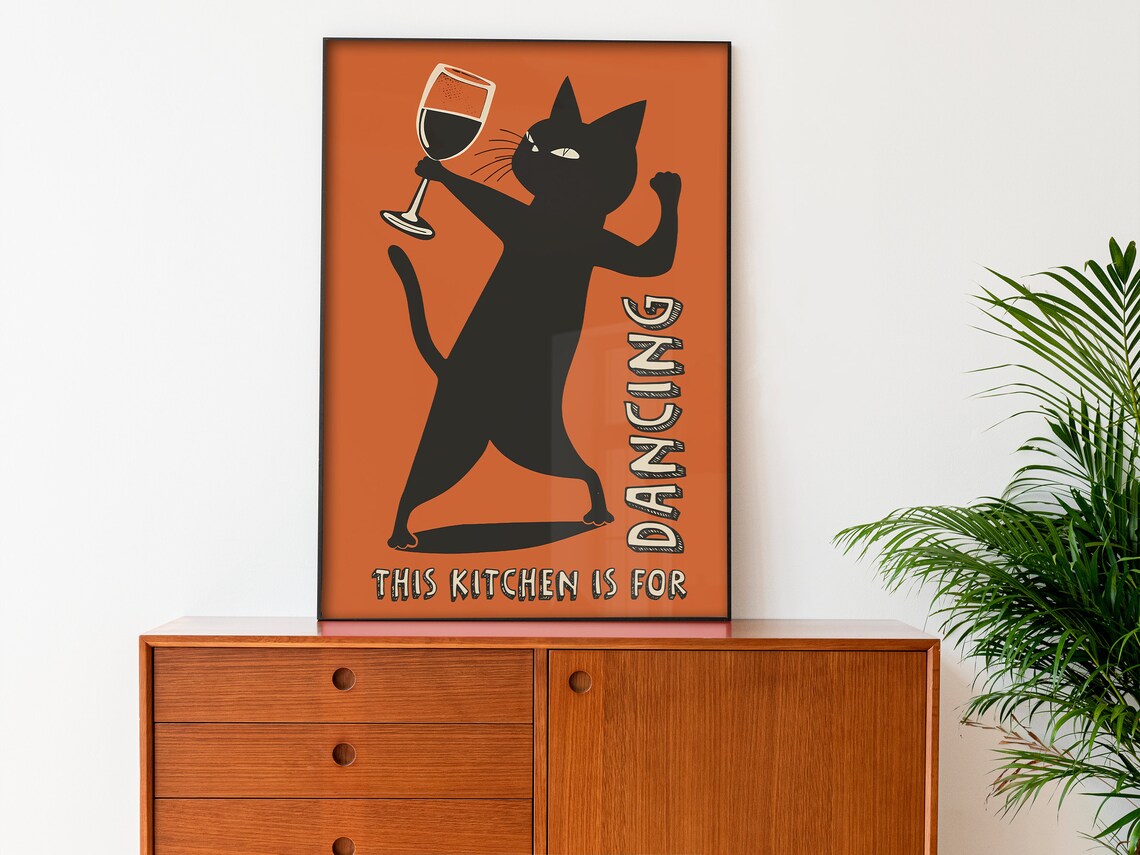 This Kitchen Is for Dancing Retro Cat Art Print - Image 4
