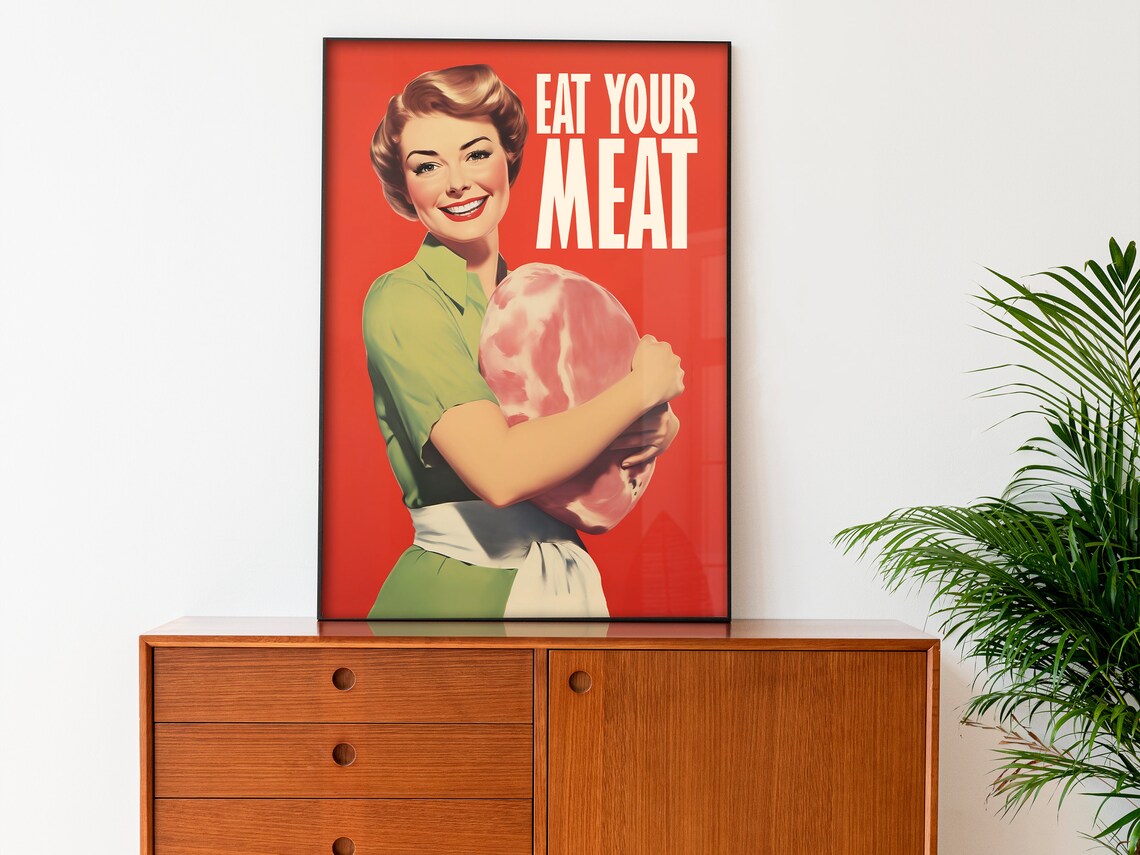 Eat Your Meat Retro Kitchen Poster Print - Image 3
