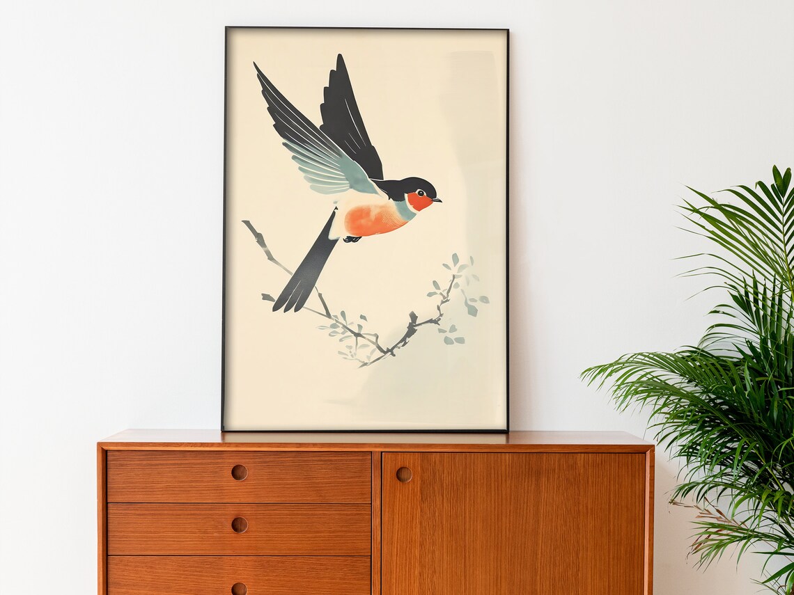 Swallow Bird In Flight Minimalist Vintage Japanese Style Art Poster - Image 2