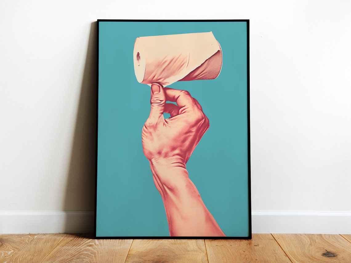 Funny Bathroom Wall Art Cute Bathroom Print Funny Poster Toilet Print Paper Roll Toilet Poster Hand Of God Print Blue And Pink Print