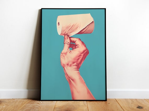 Funny Bathroom Wall Art Cute Bathroom Print Funny Poster Toilet Print Paper Roll Toilet Poster Hand Of God Print Blue And Pink Print