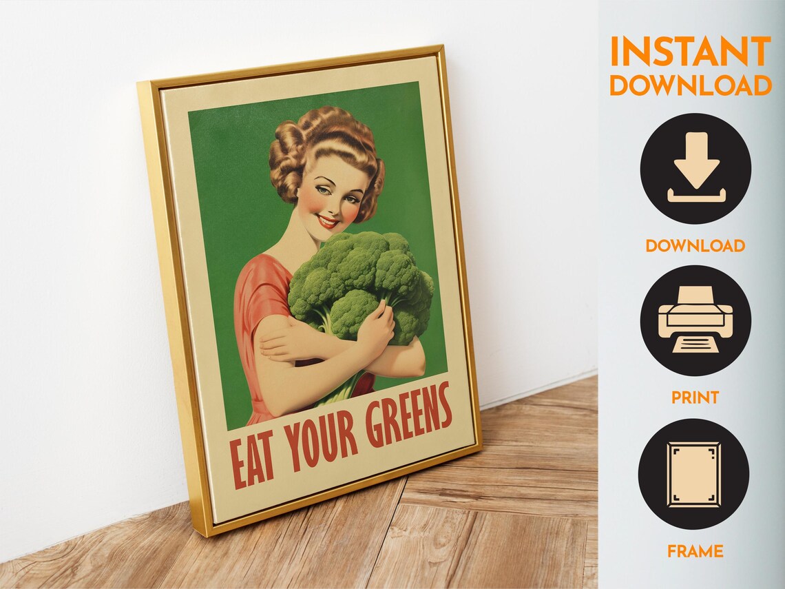 Eat Your Greens Broccoli Vintage Kitchen Art Print - Image 6