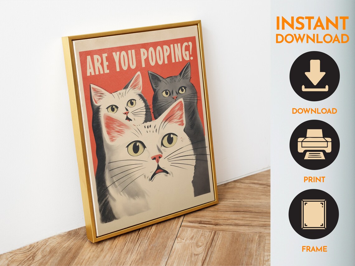 Funny Toilet Cat Bathroom Art Print, Retro Cats - Image 4