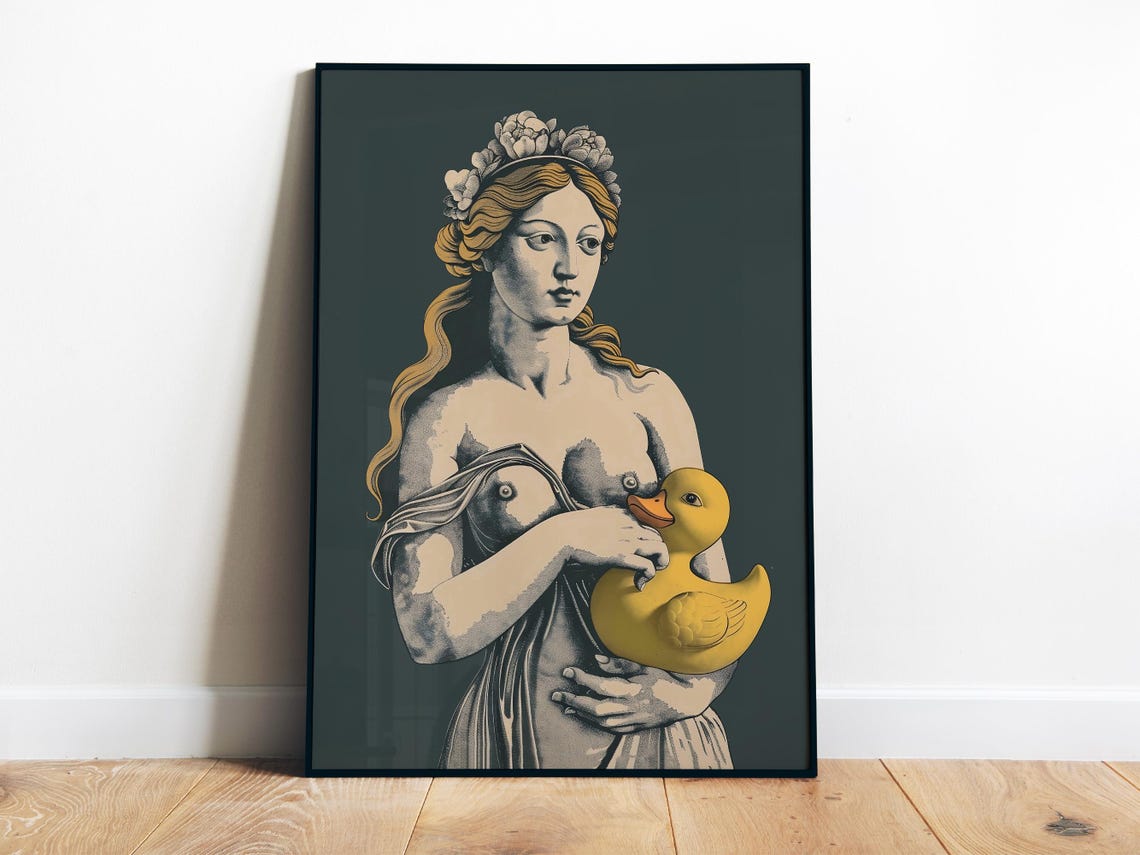 Venus Holding a Rubber Duck Funny Classical Bath Art Parody Poster