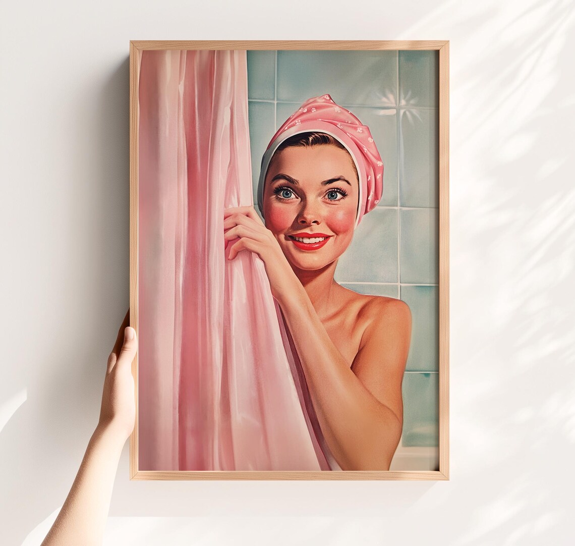 Funny Bathroom Wall Art, Retro Bath Time Poster