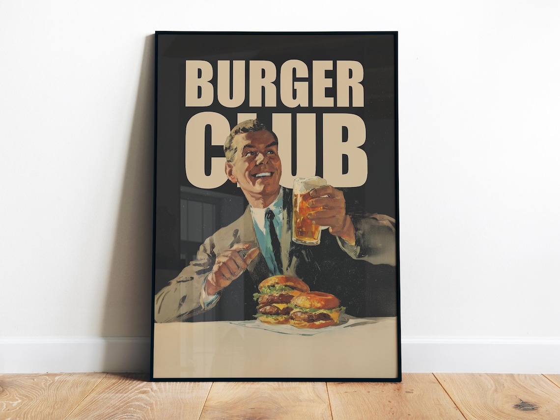 Burger Club Retro Kitchen Art Print, Beer Diner Poster