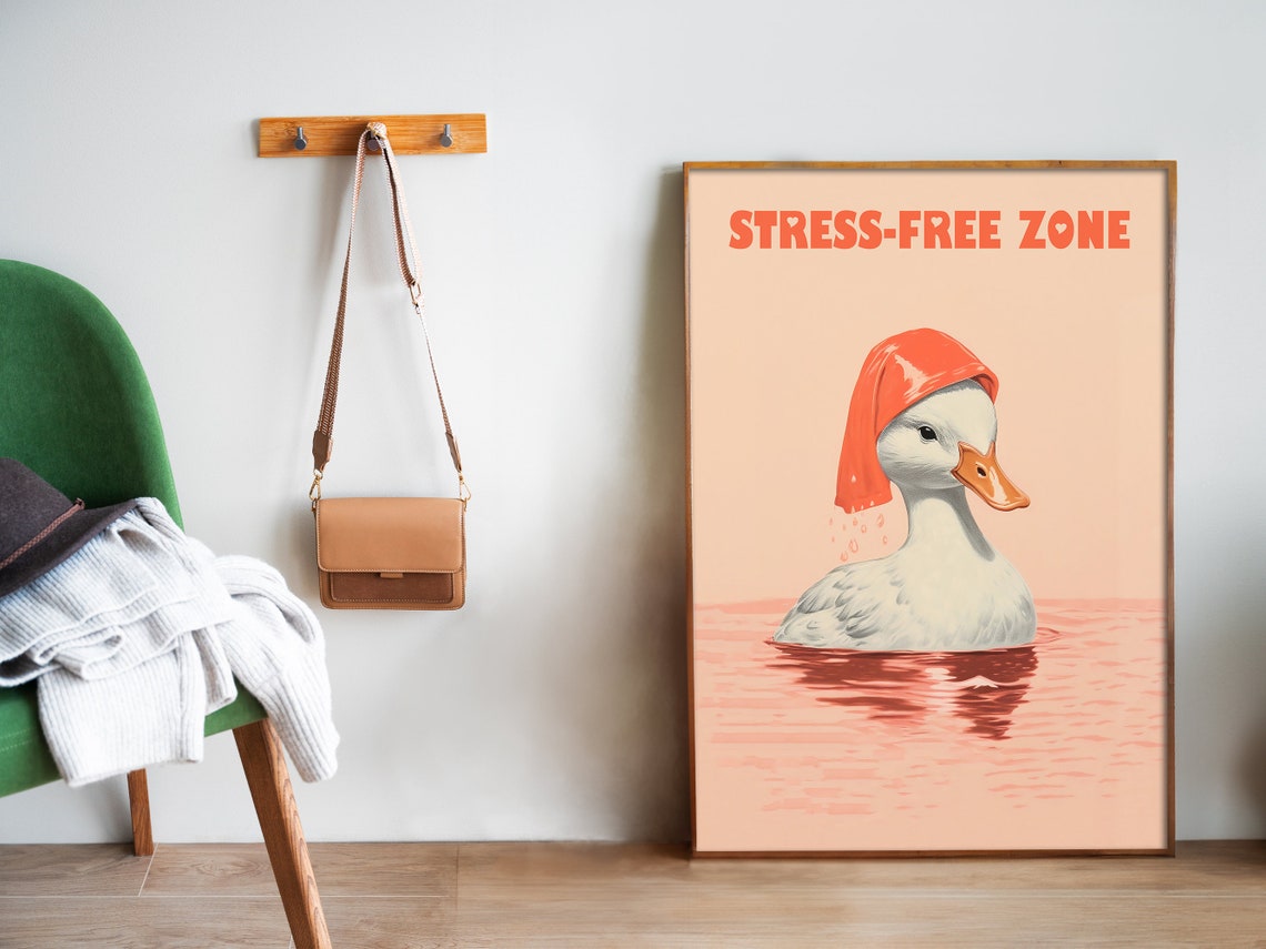 Stress Free Zone Cute White Duck Spa Day Funny Bathroom Poster - Image 5