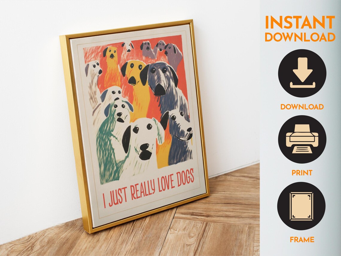 I Love Dogs Funny Dog Wall Art, Naive Style - Image 6