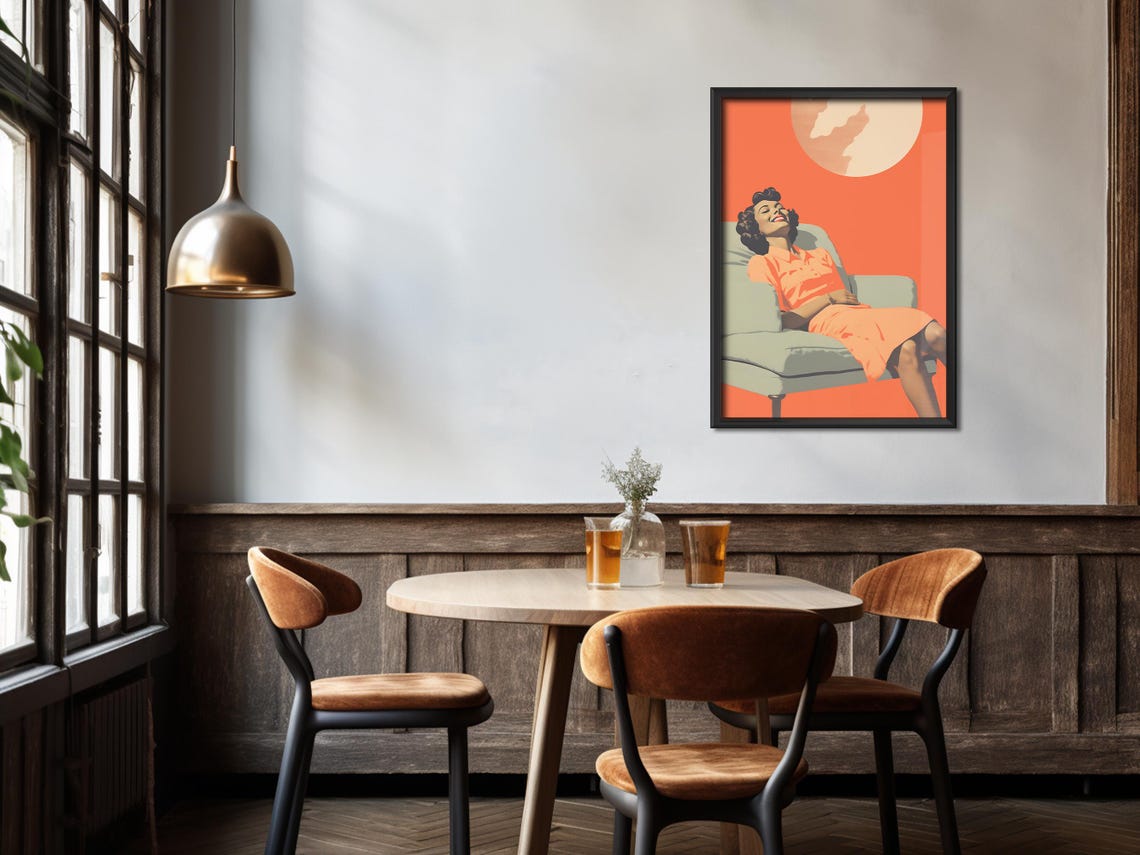 Afternoon Nap Retro Woman Napping Armchair Orange Vintage Rest Poster - Image 4