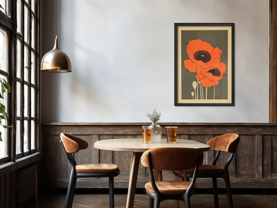 Retro Poppy Print, Black Poppies 70 Botanical Art - Image 4