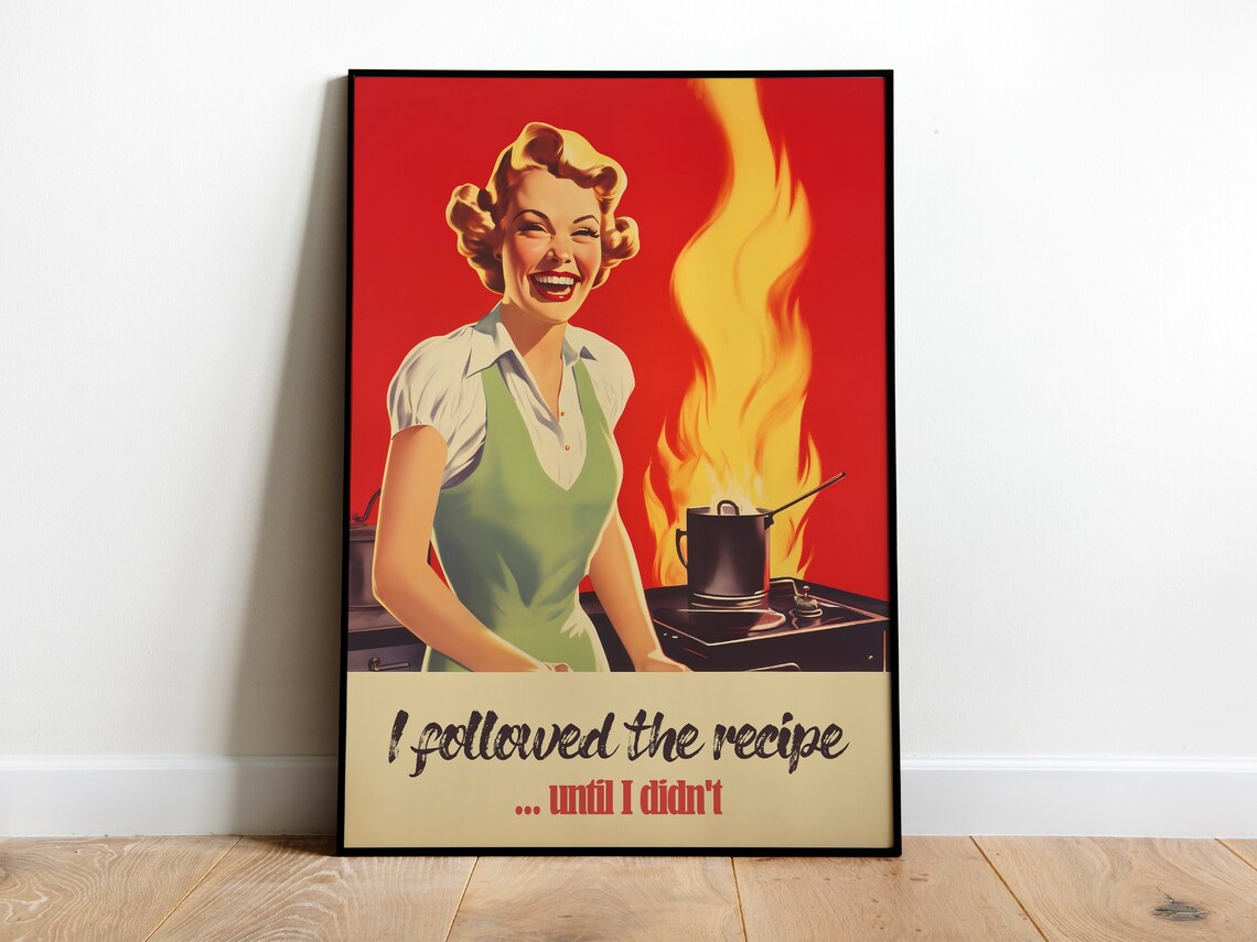 Retro Kitchen Print, Funny 50s 60s Kitchen Decor