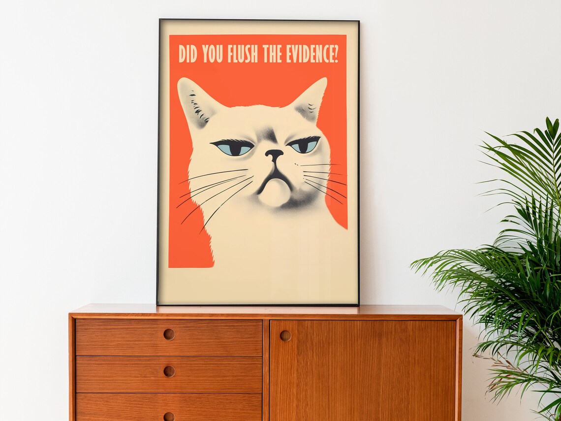 Retro Toilet Cat Art Print, Bathroom Wall Art - Image 3