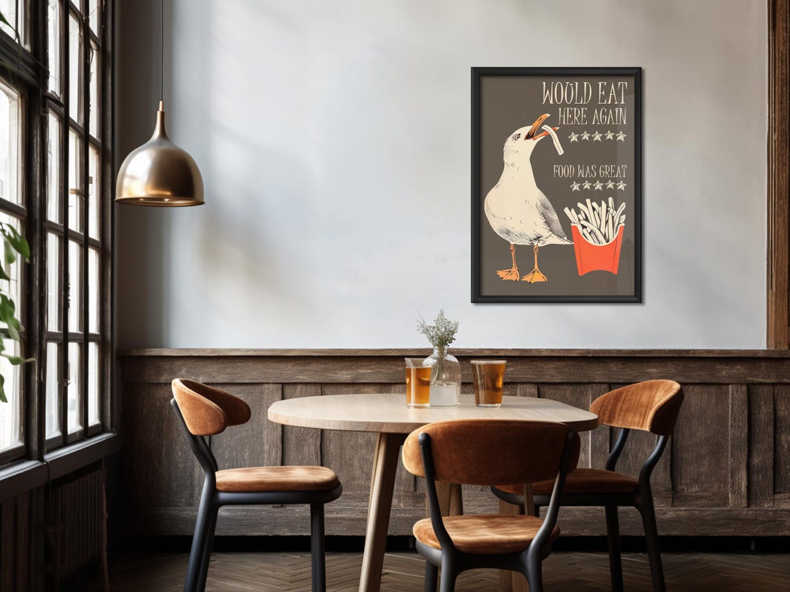 Would Eat Here Again Poster Kitchen Wall Art Funny Cooking Print Seagull Poster Gift For Chef Bar Cart Aesthetic Kitchen Decor - Image 3