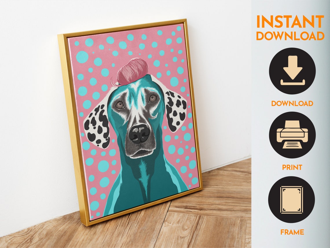 Funky Retro Dog Print Puppy Colorful Bathroom Wall Art Dalmatian Dog Art Print Funny Toilet Dog Art Maximalist Wall Art Pink Blue - Image 6