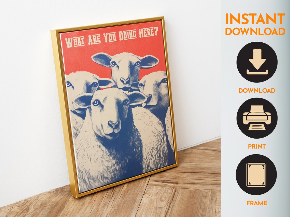 Funny Sheep Bathroom Art Print, Retro Restroom Decor - Image 4