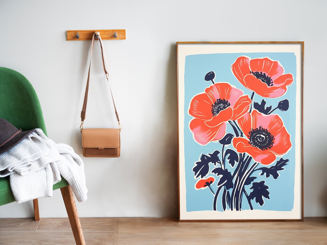 Poppies Botanical Art, Retro Countryside Poster Print - Image 5