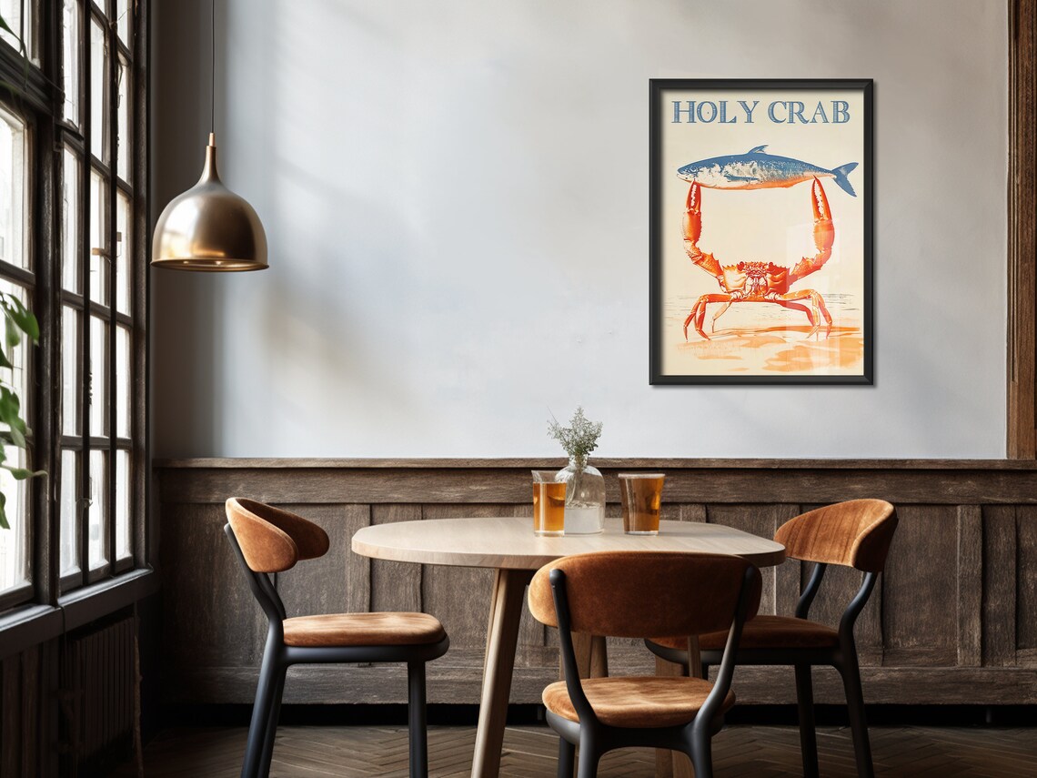 Retro Funny Crab Poster, Beach House Decor Art Print - Image 4