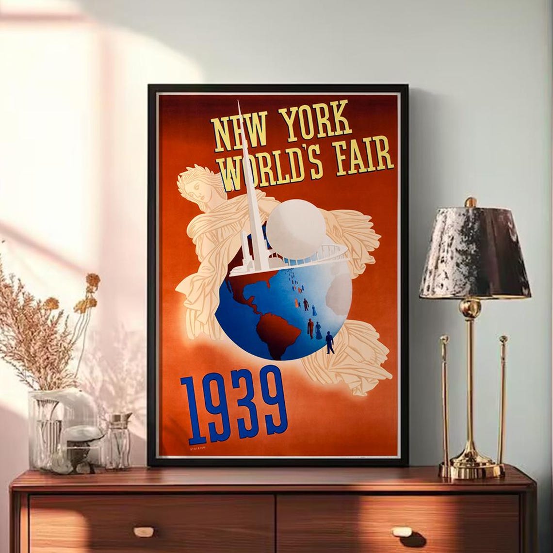1939 New York Worlds Fair Art Deco Trylon Perisphere Travel Poster - Image 3
