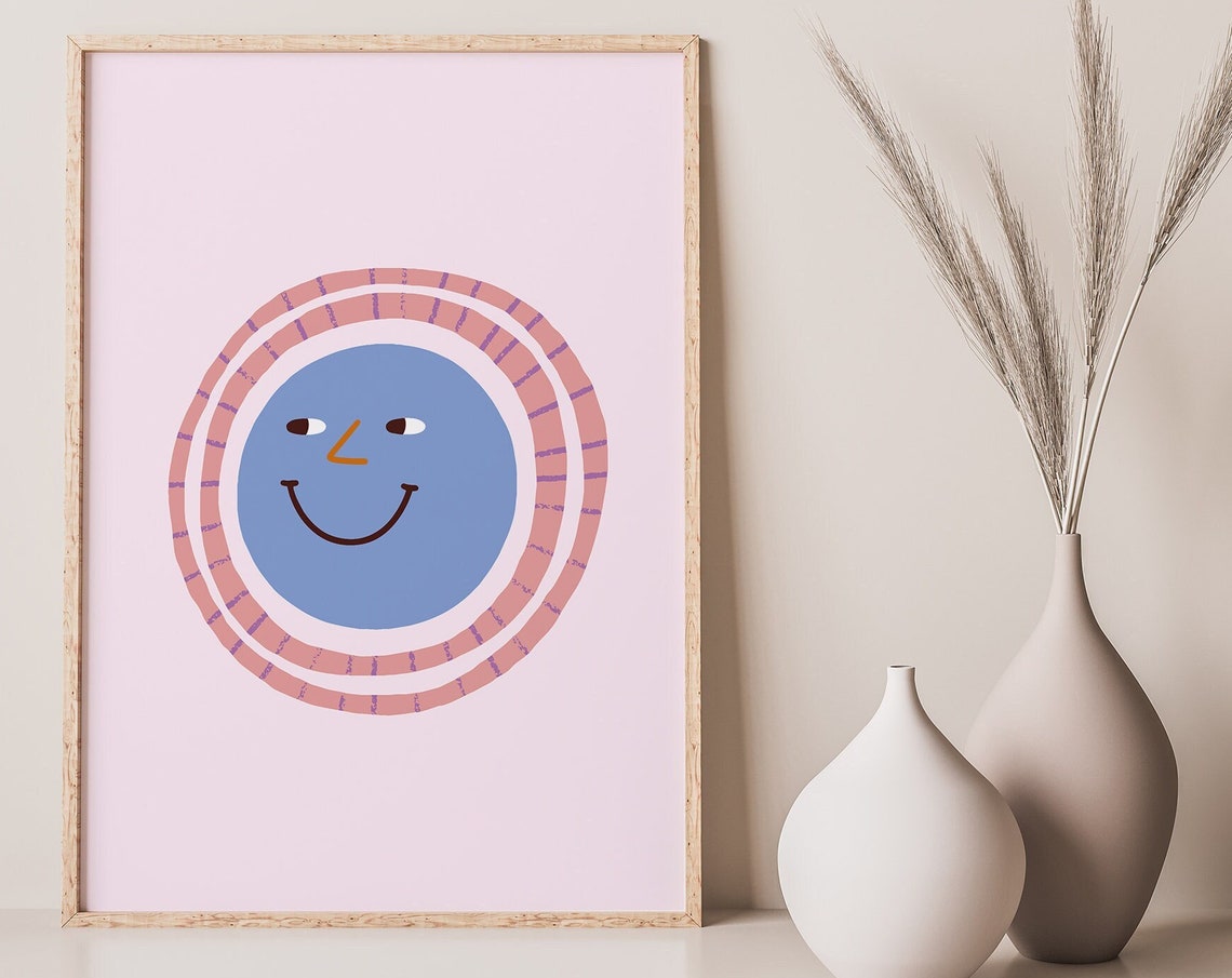 Boho Smiling Sun Abstract Scandinavian Pastel Pink Minimalist Poster - Image 3