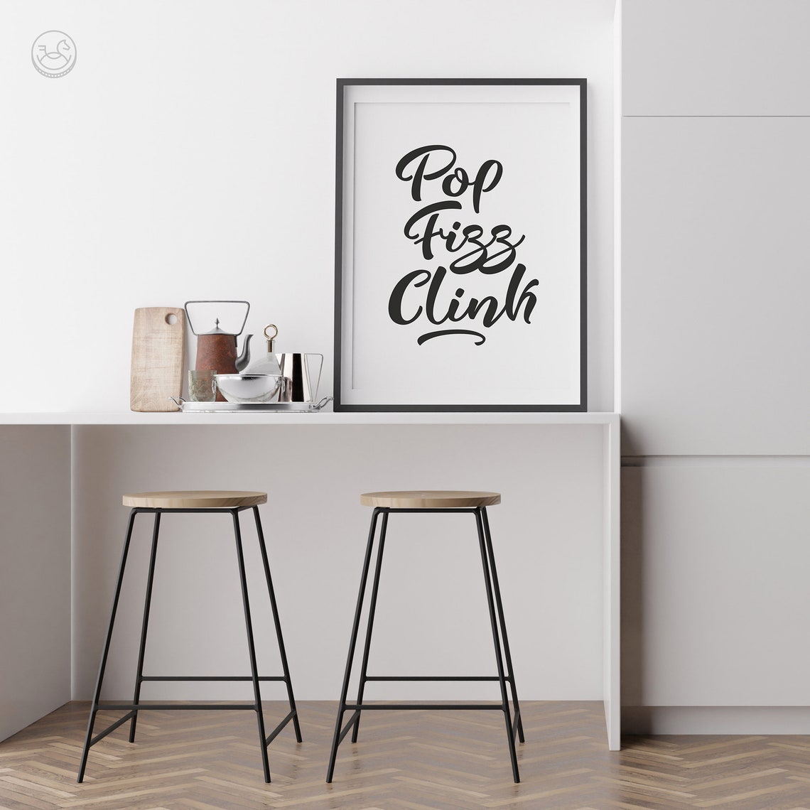 Pop Fizz Clink Champagne Poster Hand Lettered Bar Cart Wall Decor - Image 3