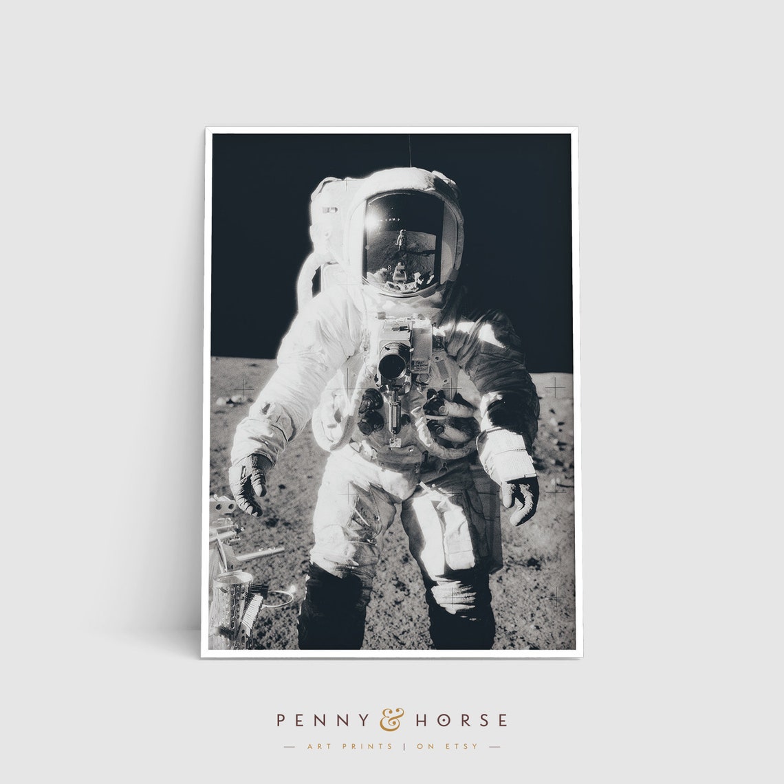 Apollo Astronaut on the Moon Black and White Photography Poster