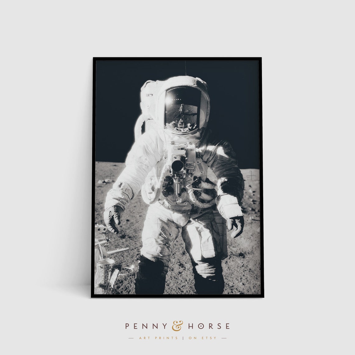 Apollo Astronaut on the Moon Black and White Photography Poster - Image 4