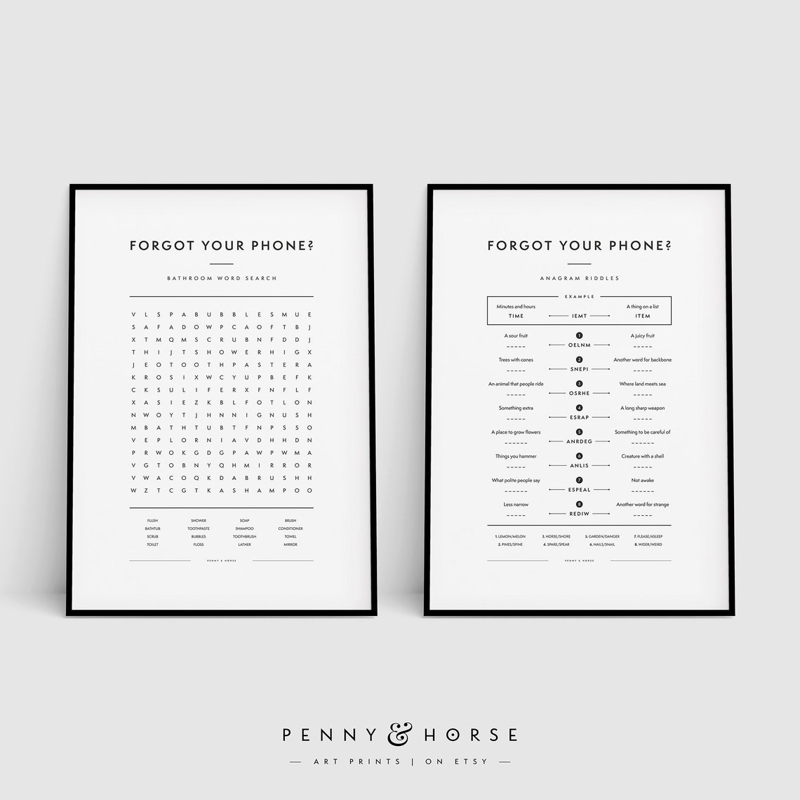 Forgot Your Phone Bathroom Word Search Anagram Riddles Print Set