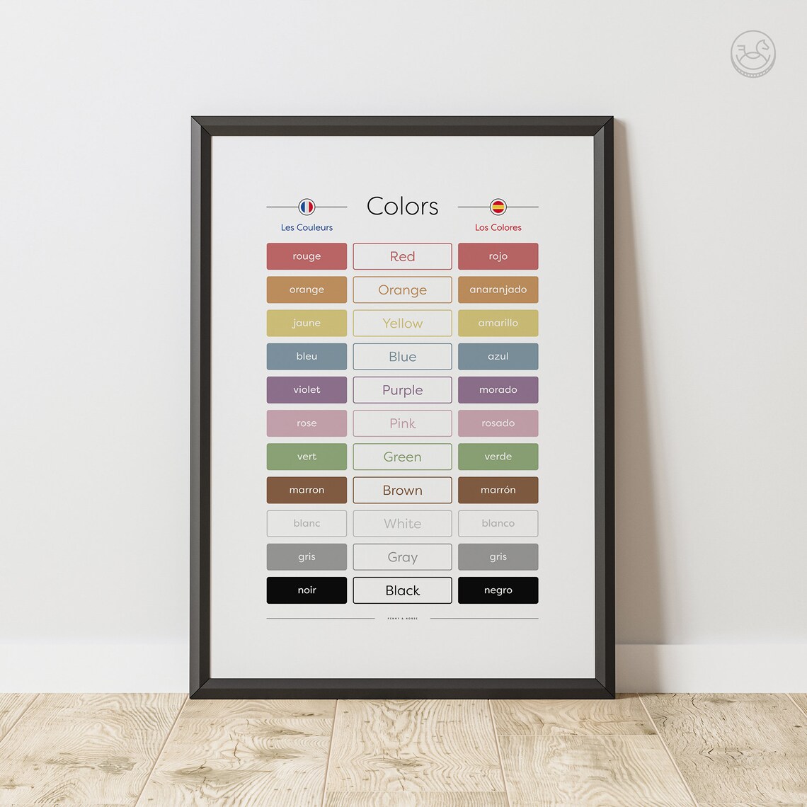 Colors In French English Spanish Trilingual Kids Nursery Poster - Image 3